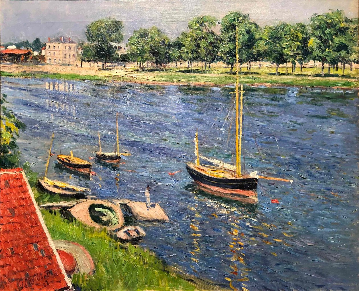 Sena la Argenteuil, bărci la ancora, 1883. norvegian av Gustave Caillebotte