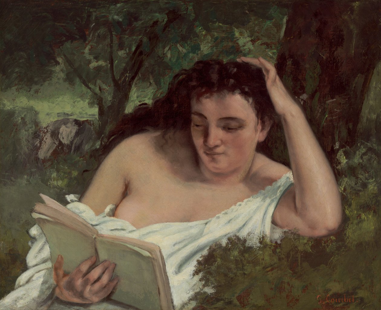 En ung kvinne som leser, ca. 18661868. av Gustave Courbet