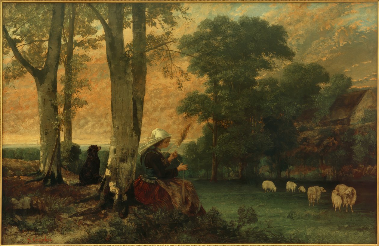 Gjeterinnen (The Breton Spinner) av Gustave Courbet