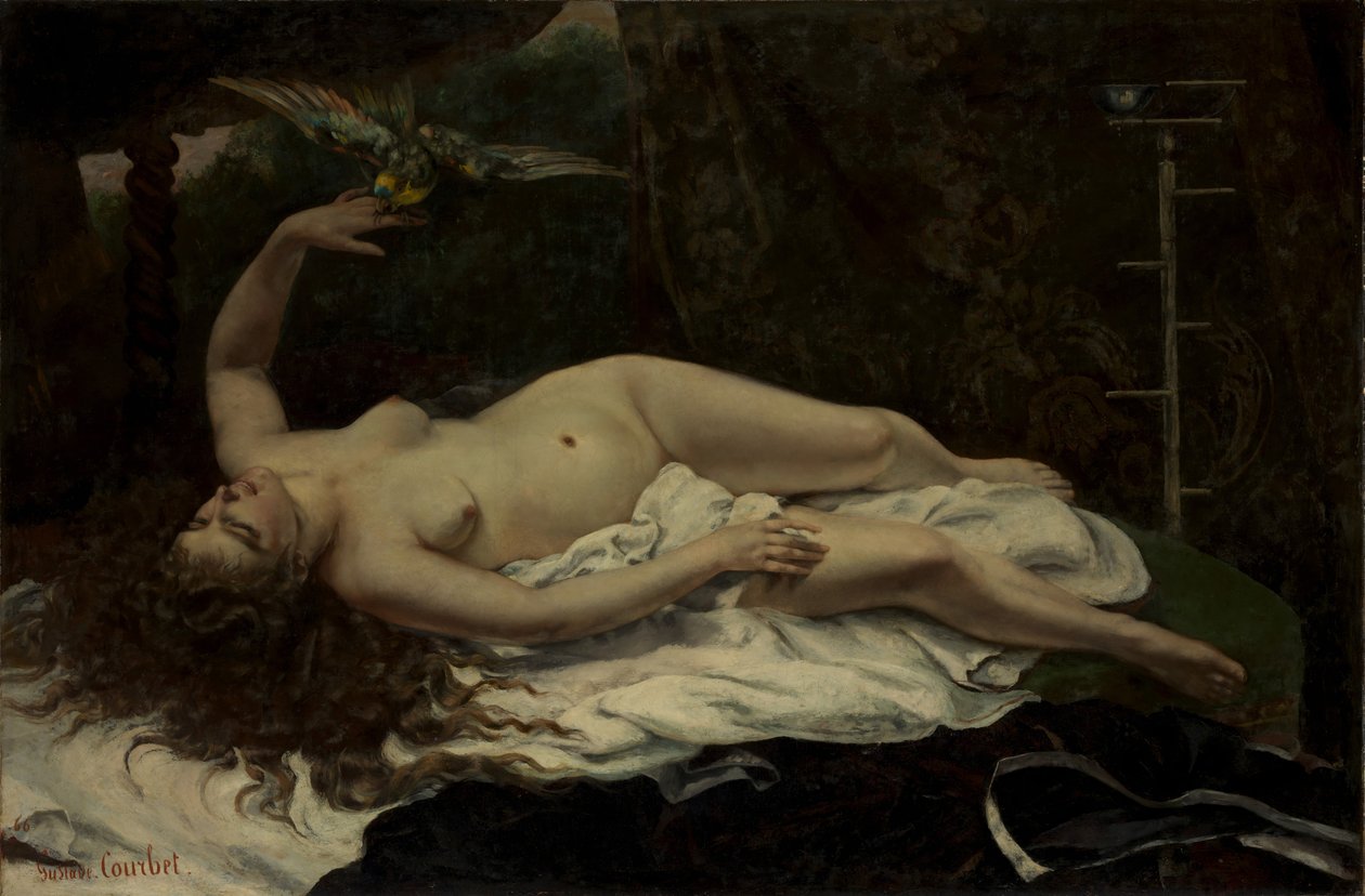 Kvinne med en papegøye, 1866. av Gustave Courbet