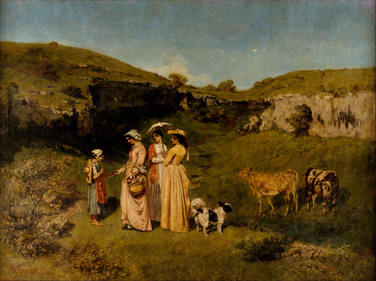 Unge damer i landsbyen, 1851-52. av Gustave Courbet