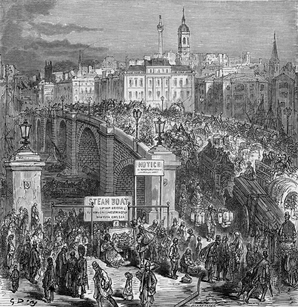 Travel scene på London Bridge, 1872. av Gustave Dore