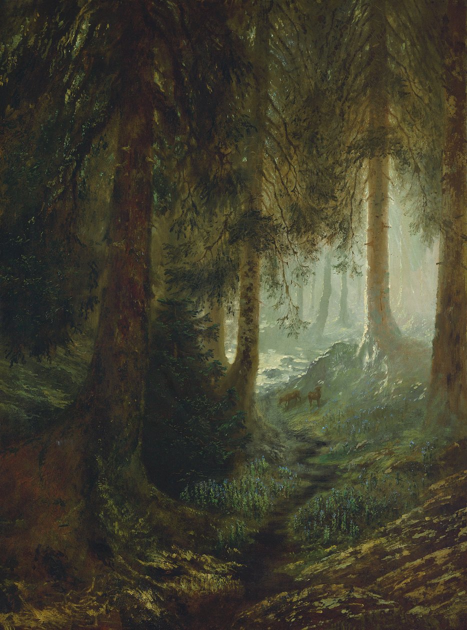 Hjort i et skogslandskap av Gustave Dore