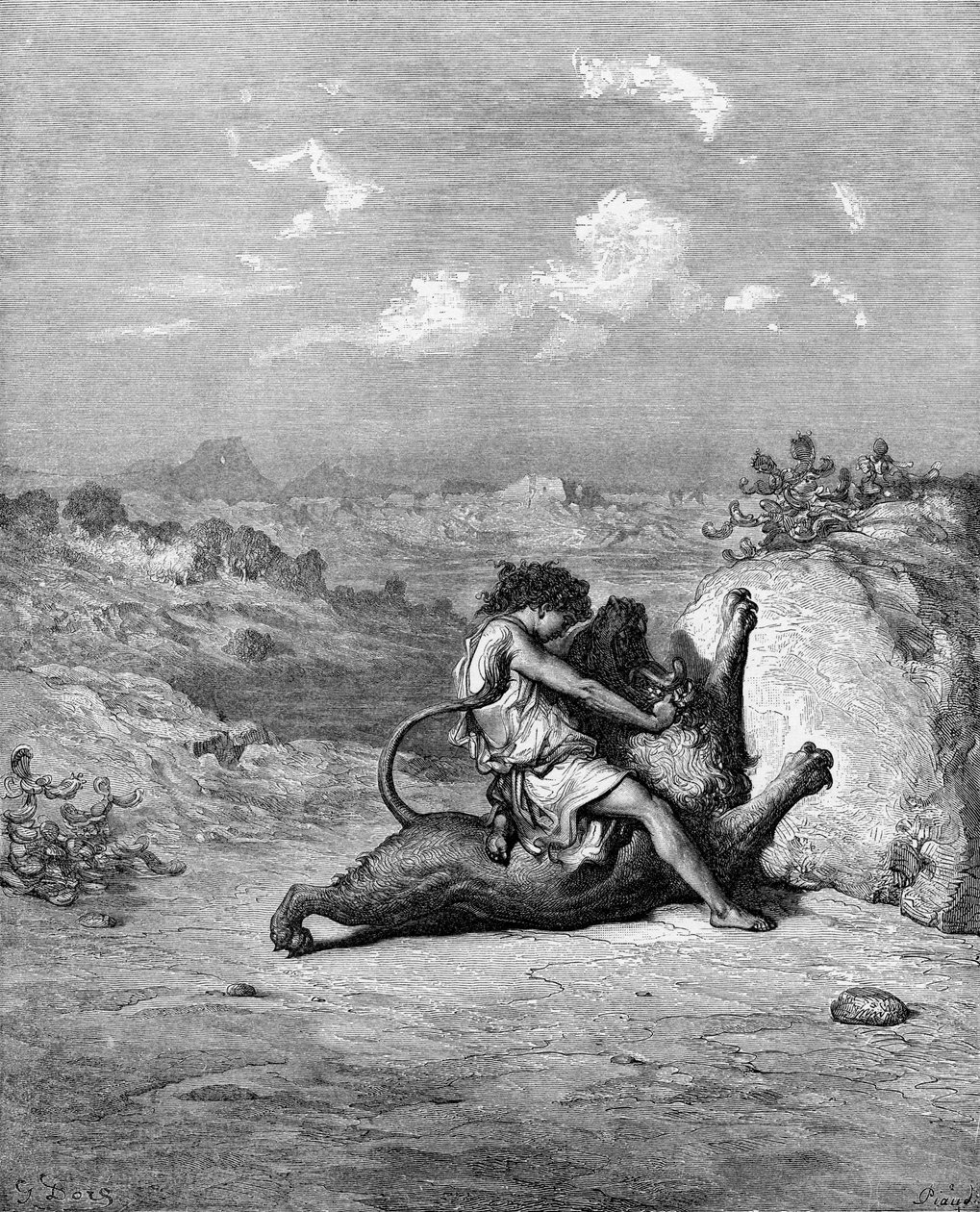 Samson dreper løven av Gustave Dore