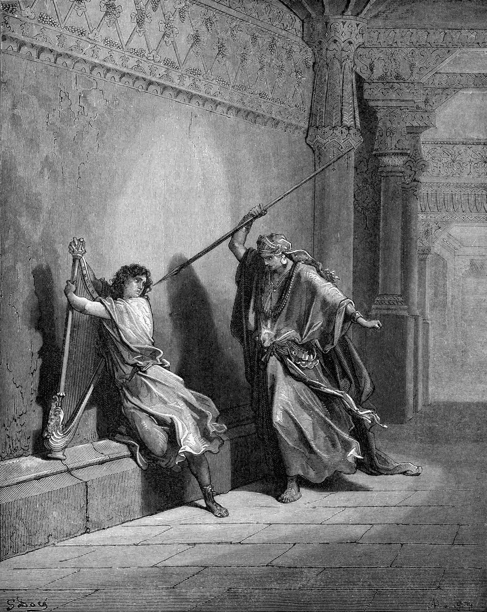 Saul prøver å drepe David av Gustave Dore
