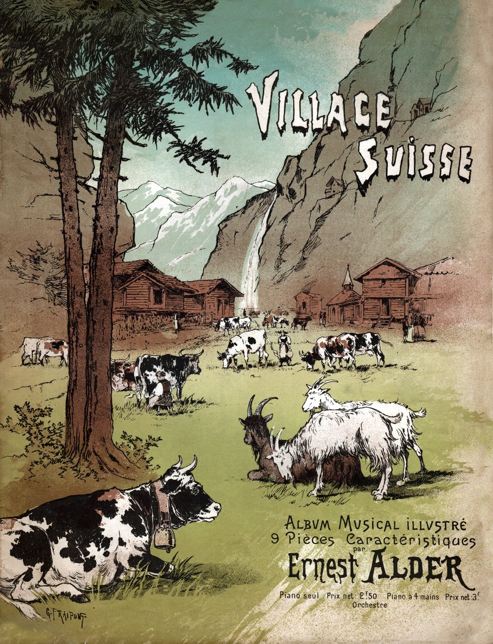 Gård i Sveits. (gravering, ca. 1910) av Gustave Fraipont