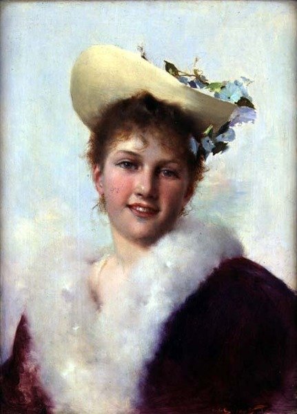 The Easter Bonnet (olje på panel) av Gustave Jacquet
