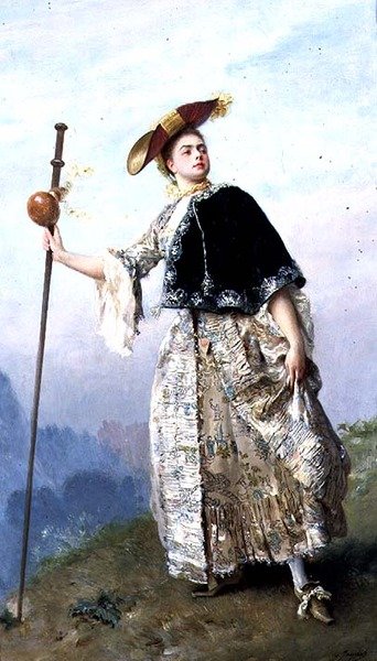 Den fasjonable kvinnen (panel) av Gustave Jacquet