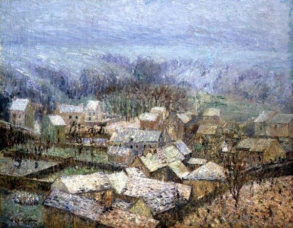 Winter at Pontoise (olje på lerret) av Gustave Loiseau