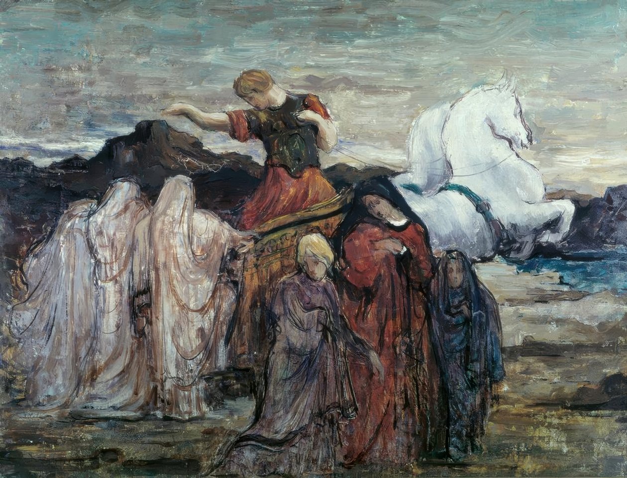 Phaëton og tre kvinner. Mytologisk scene) av Gustave Moreau