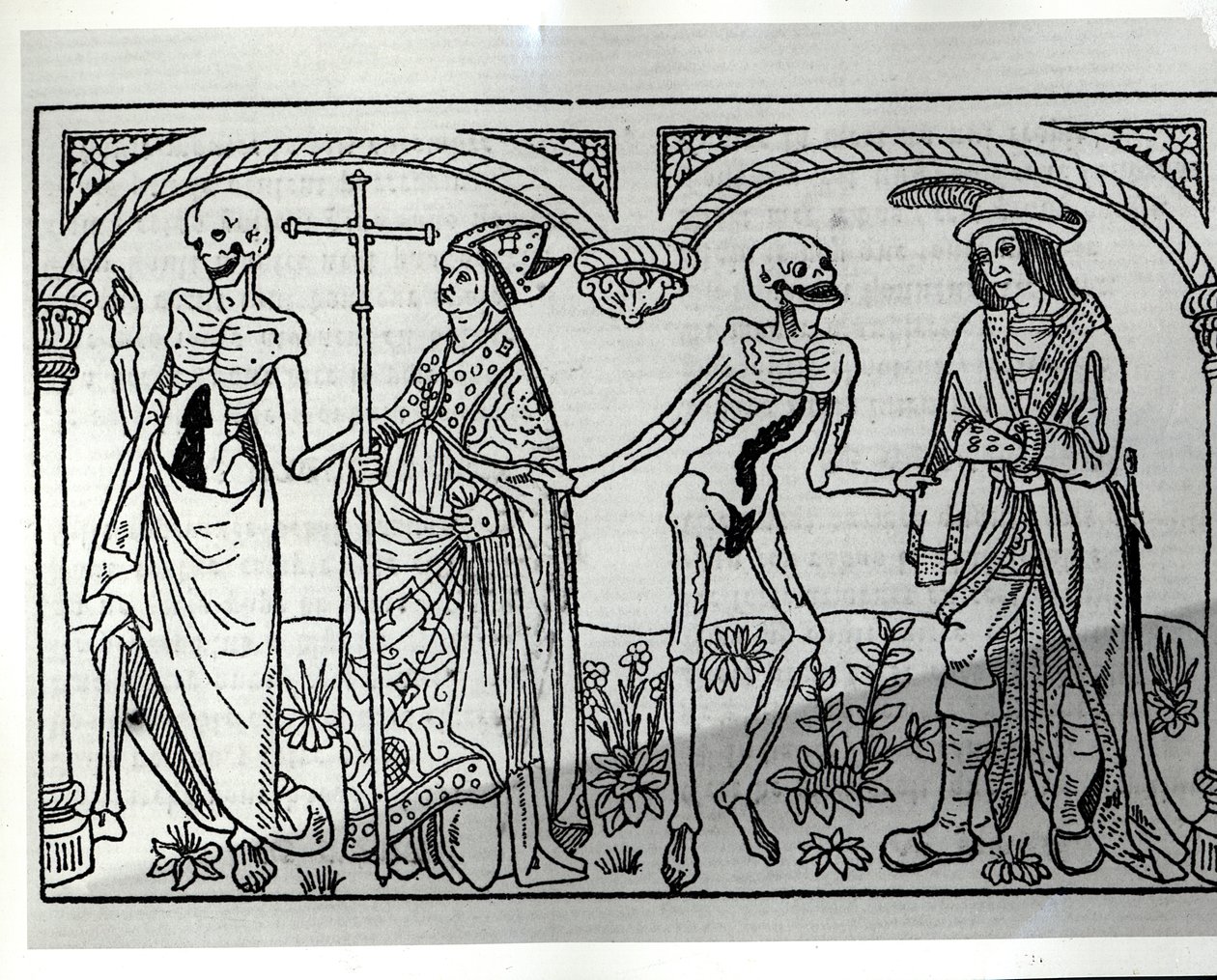 Døden tar biskopen og adelsmannen, fra Danse Macabre, publisert Paris, 1485 av Guy Marchant