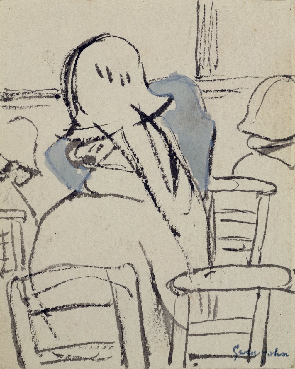 Jenter i kirken (penn, blekk og akvarell på papir) av Gwen John