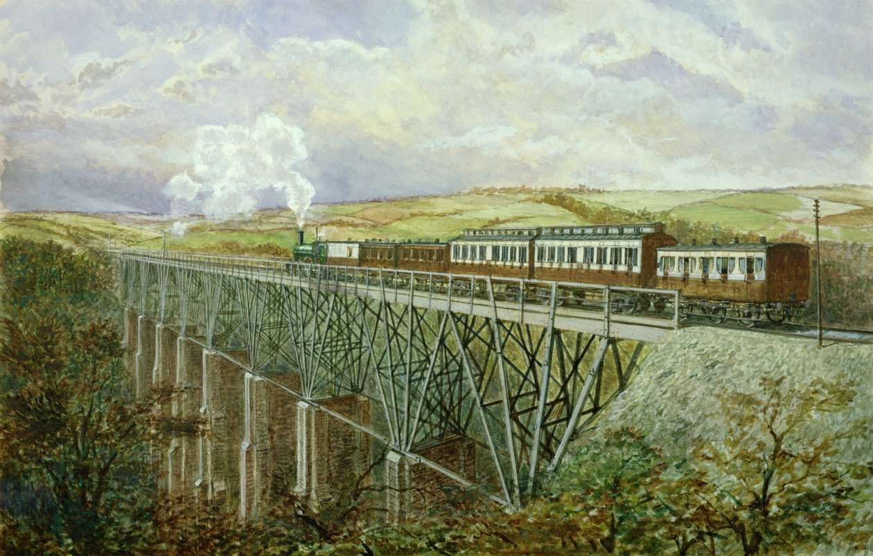 Cornwall Railway, The Gover Viaduct (wc på papir) av H. Geach
