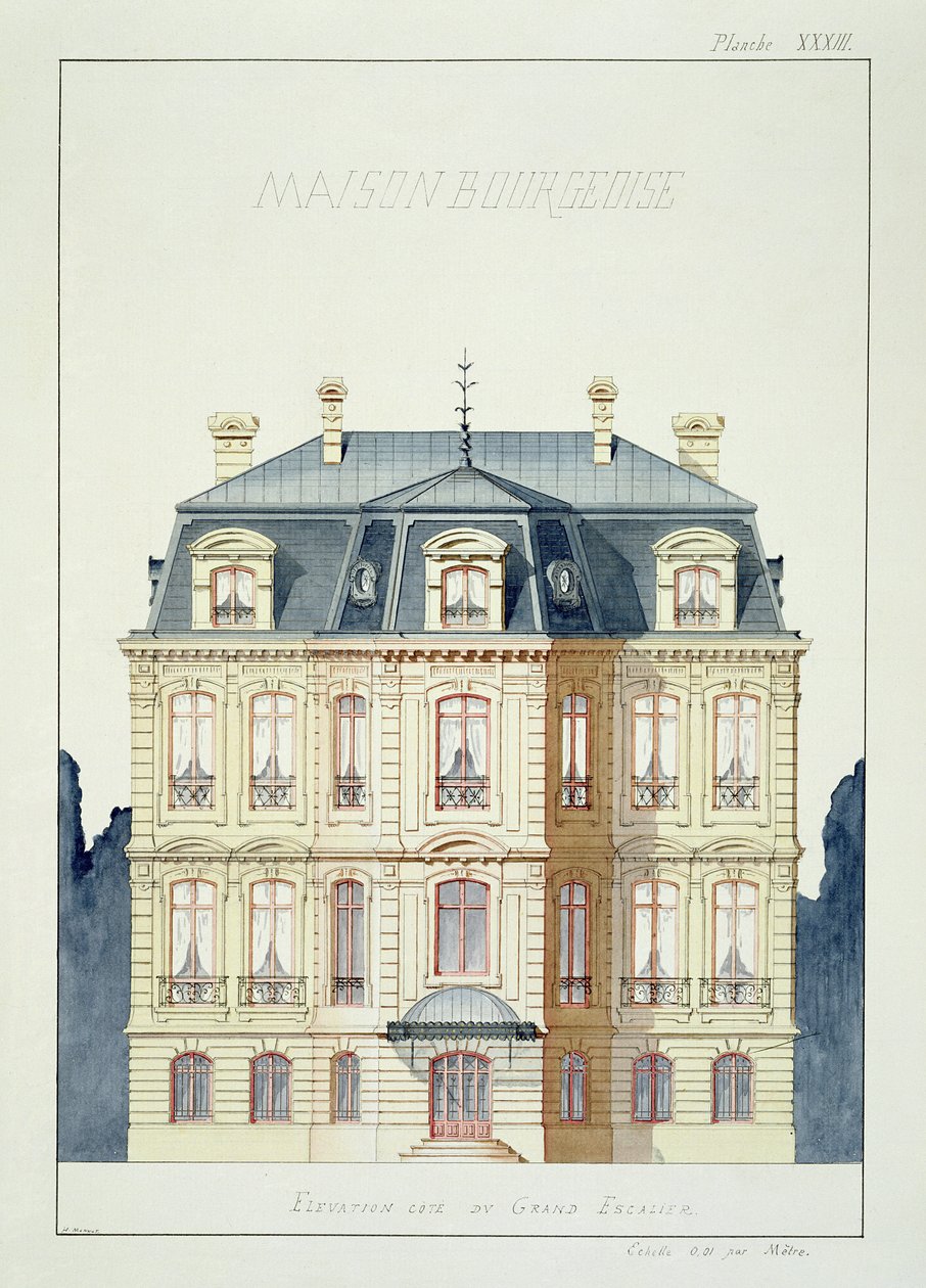 Forside av et hus for borgerskapet, plate XXXIII, fra en folio av design, ca. 1870 av H. Monnot