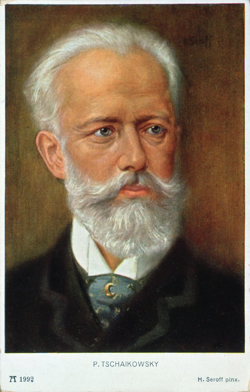 Postkort av Piotr Iljitsj Tsjaikovskij (1840-93) av H. Serov