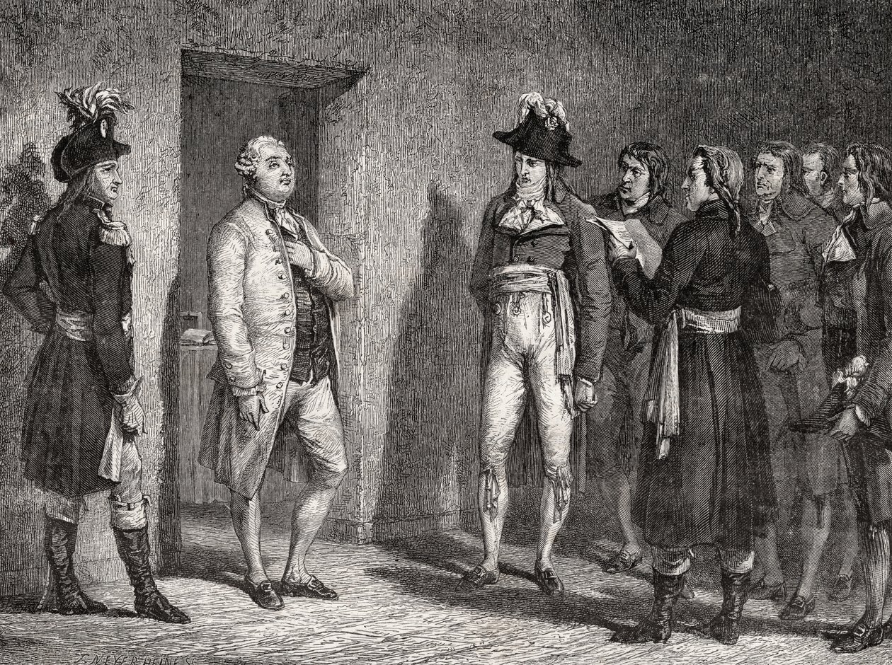 Joseph Garat (1749-1833) forkynner arrestasjonen av kong Louis XVI (1754-93) av H. de la Charlerie