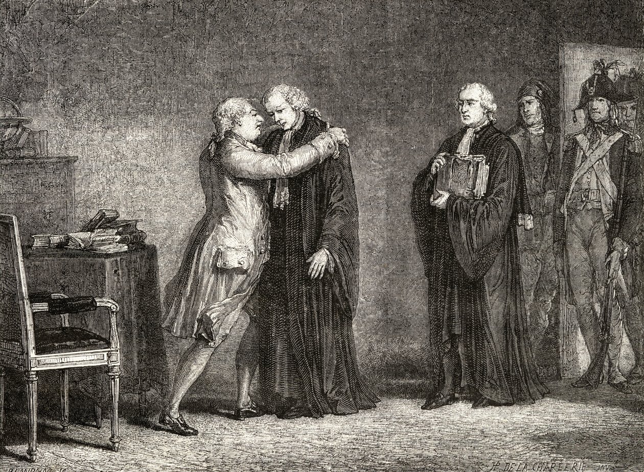 Kong Louis XVI (1754-93) møter De Malesherbes (1721-94) av H. de la Charlerie