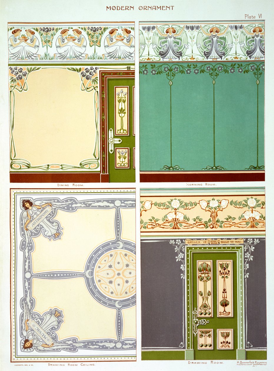 Design for vegg- og rombehandlinger, tak, dadoer, friser etc, plate VI fra 