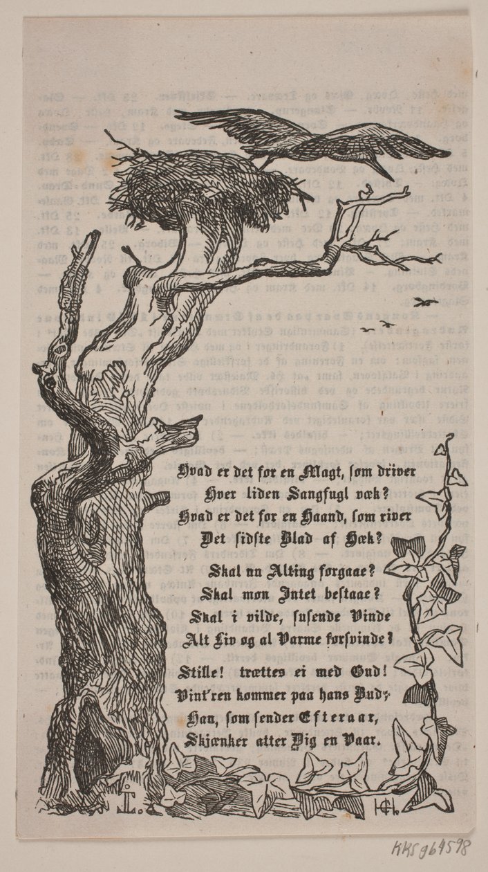 Innramming med storkereir i eik av H. C. Henneberg