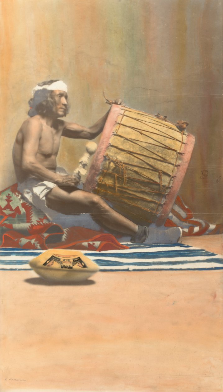 Hopi-musiker som spiller tromme, n.d. av H. R. Robinson