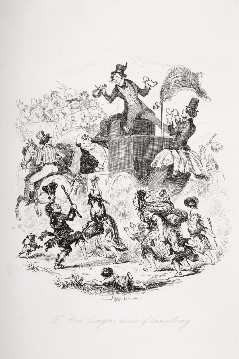 Mr. Bob Sawyers reisemåte, illustrasjon fra `The Pickwick Papers