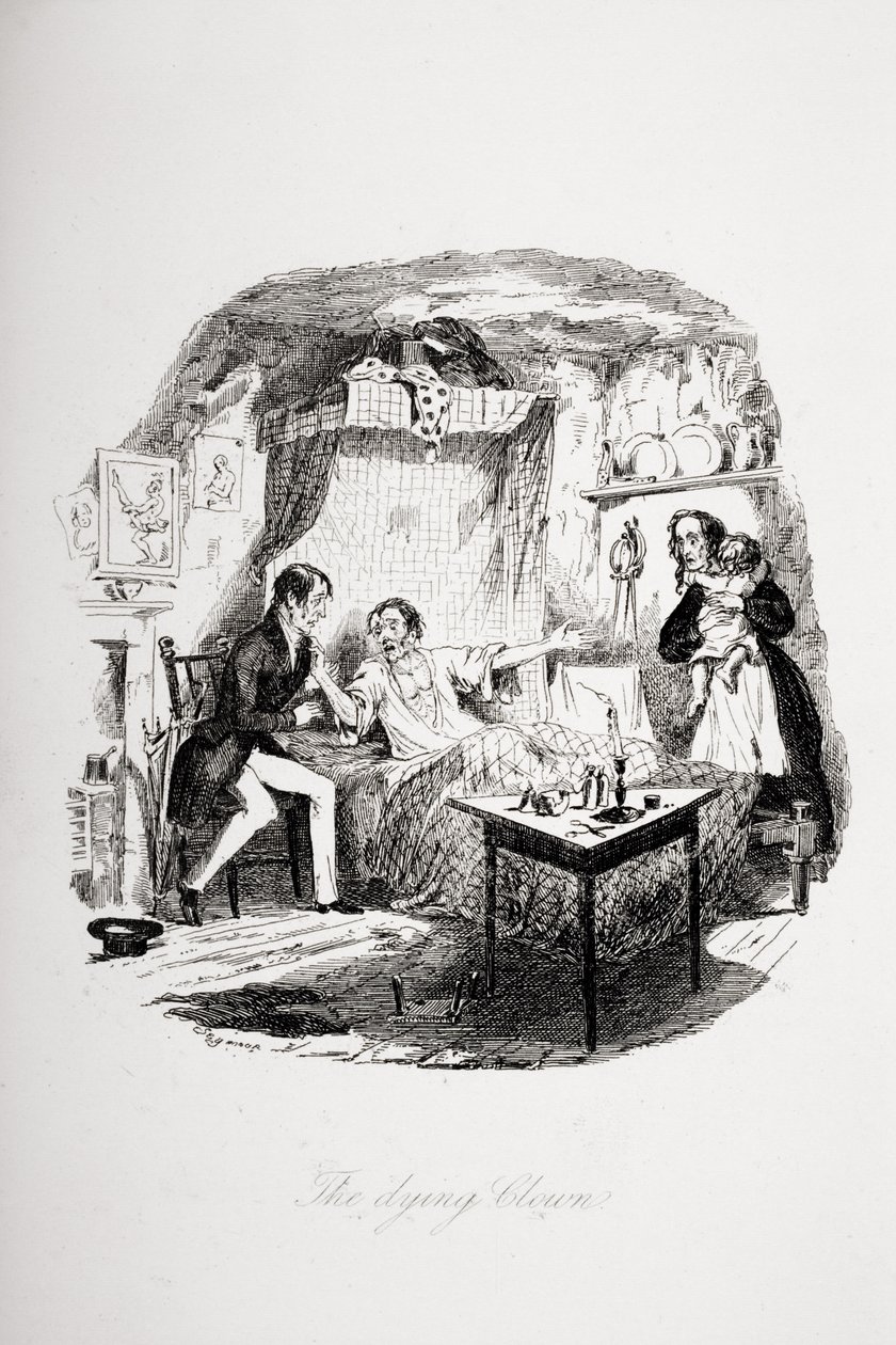 Den døende klovnen, illustrasjon fra `The Pickwick Papers