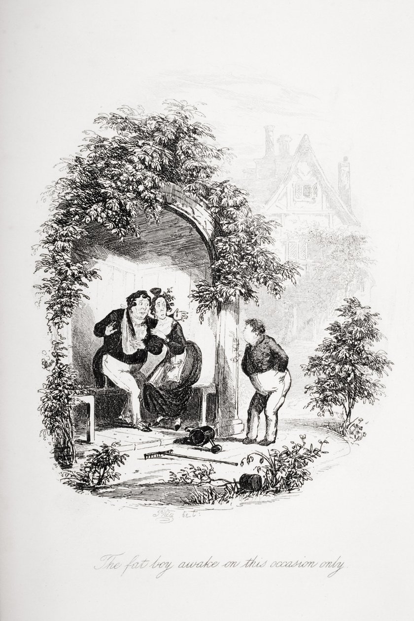Den tjukke gutten våkne kun ved denne anledningen, illustrasjon fra `The Pickwick Papers