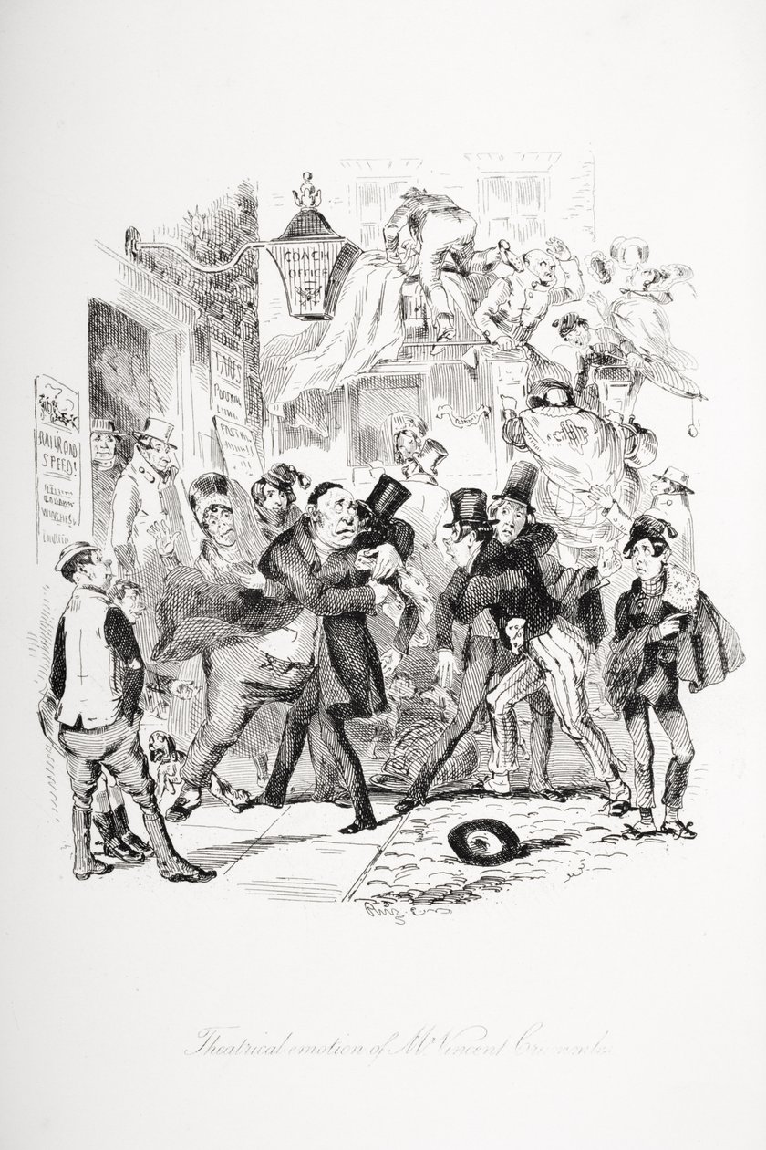 Teatralske følelser av Mr. Vincent Crummles, illustrasjon fra `Nicholas Nickleby