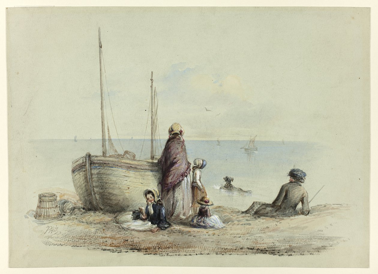 Familie på en strand av Hablot Knight Browne
