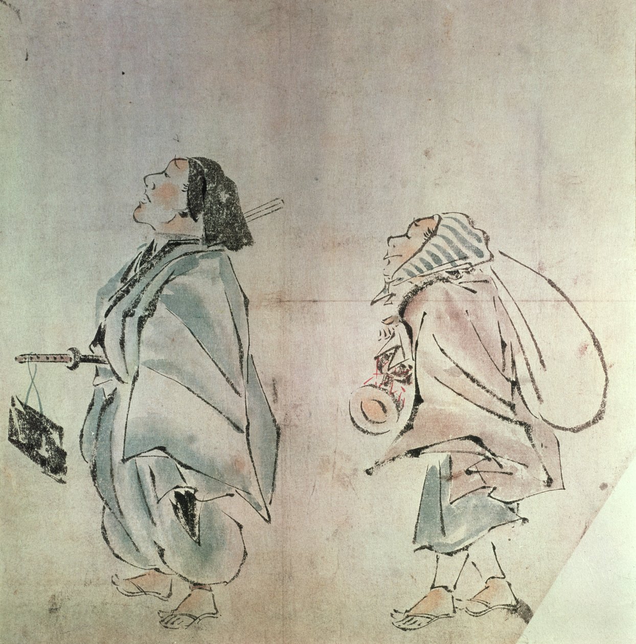 Samurai blir fulgt av en tjener (blekk og vask på papir) av Hanabusa Itcho