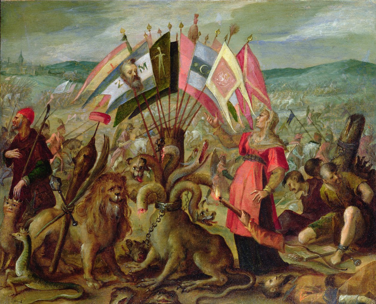 Allegory of the Turkish Wars: The Battle of Kronstadt, 160304 (papir eller pergament montert på lerret) av Hans von Aachen