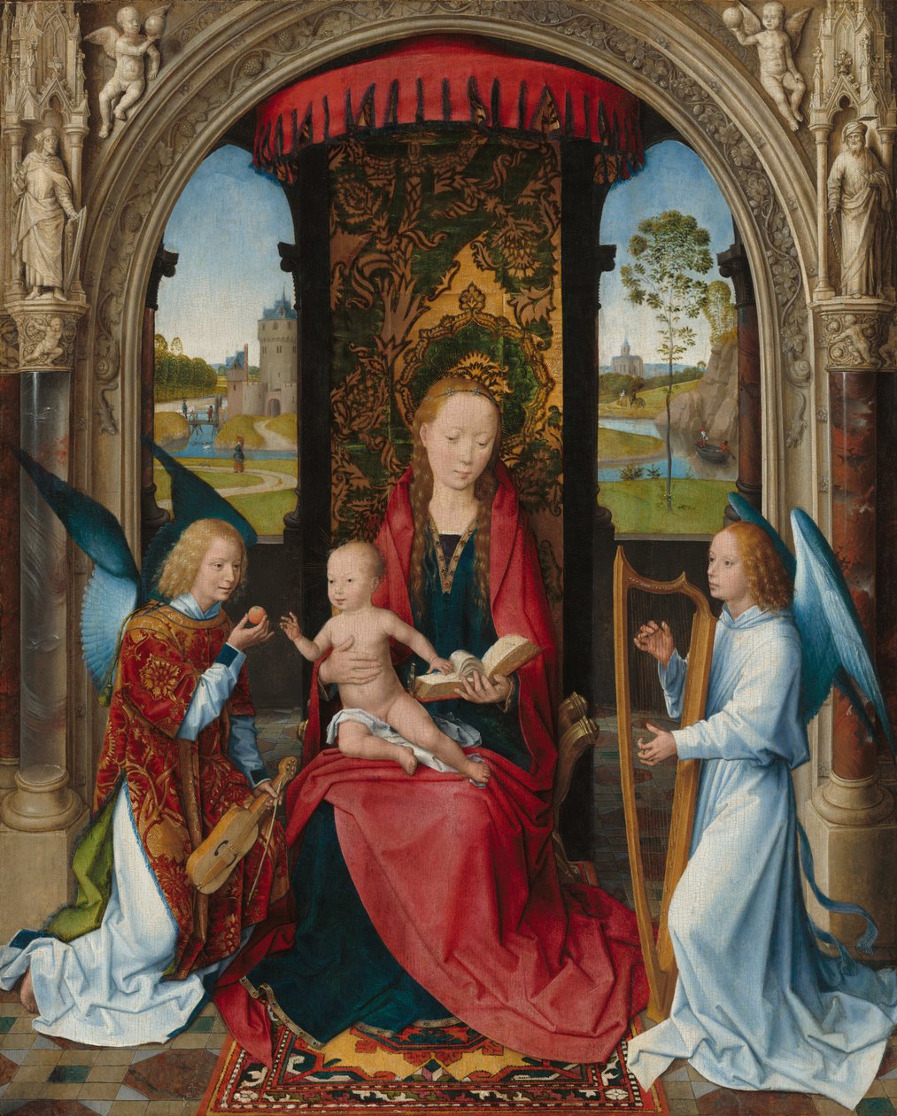 Vår Frue troner med barn og to engler av Hans Memling