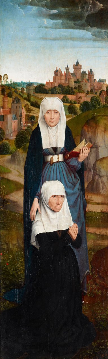 Gammel kvinne i bønn med St. Anne av Hans Memling