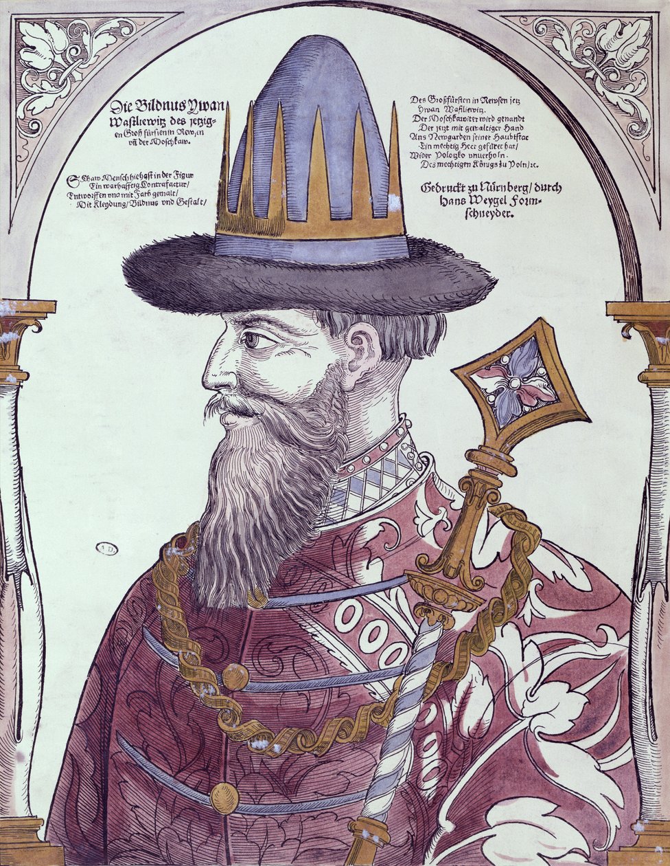 Ivan IV (1530-84) den grusomme (fargetresnitt) av Hans Weigel