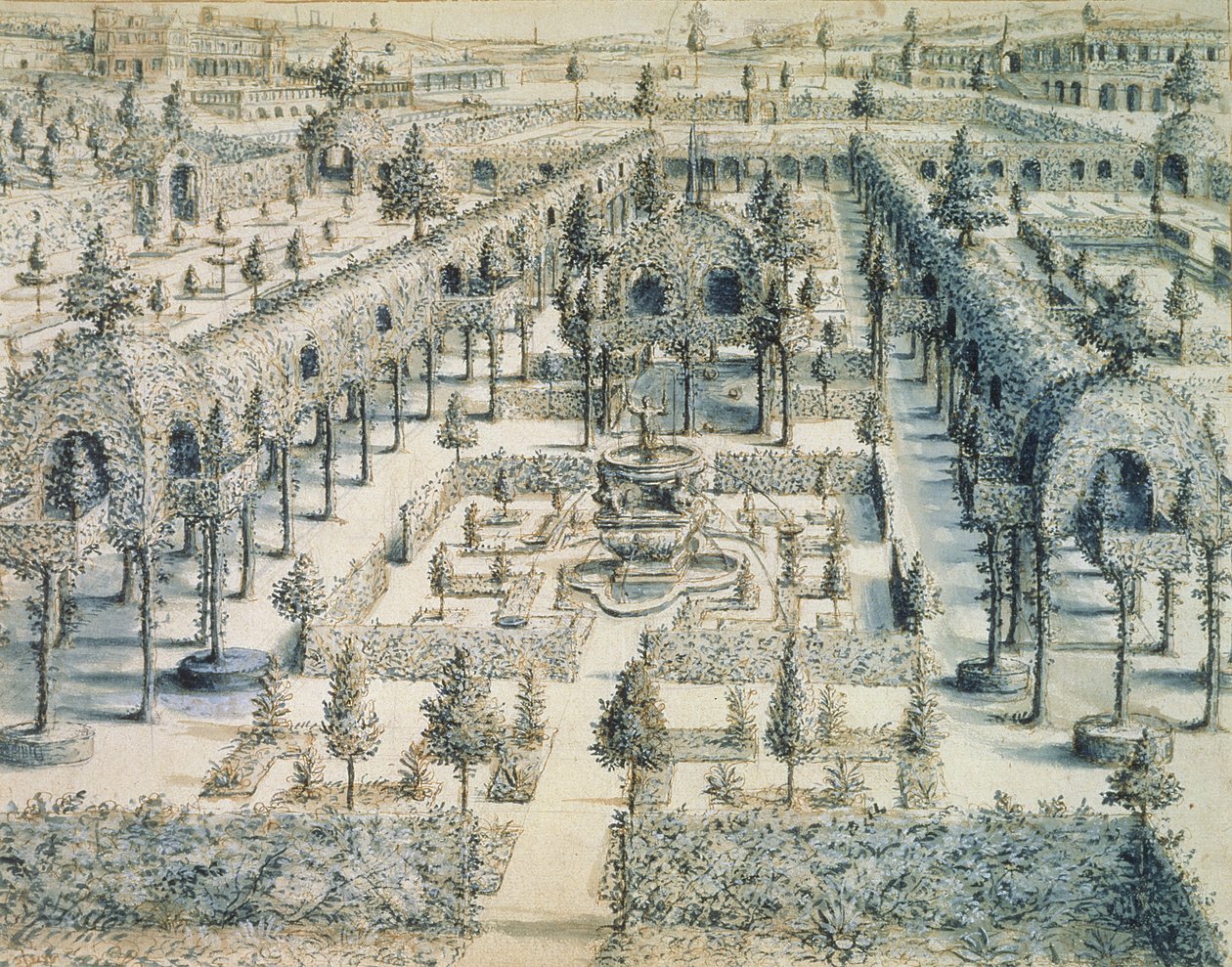 Design for en prydhage, 1576 (penn, blekk og blå vask på papir) av Hans or Jan Vredeman de Vries