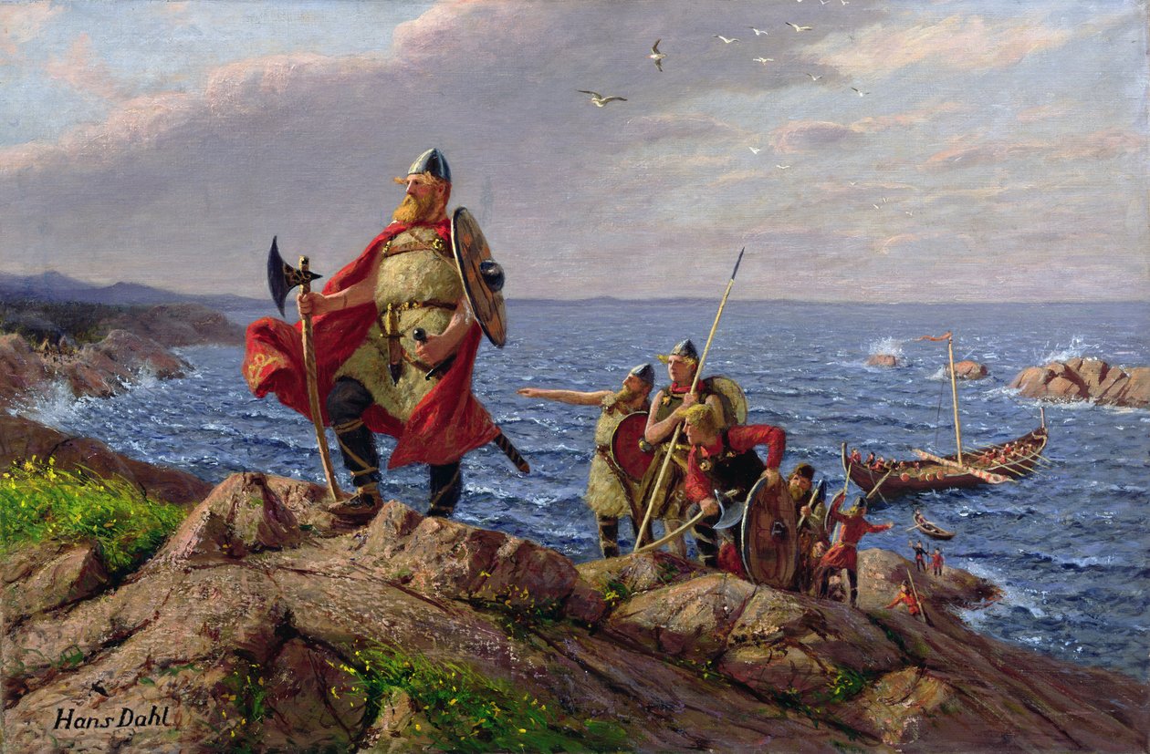 Leif Eriksson Discovers America (olje på lerret) av Hans Dahl