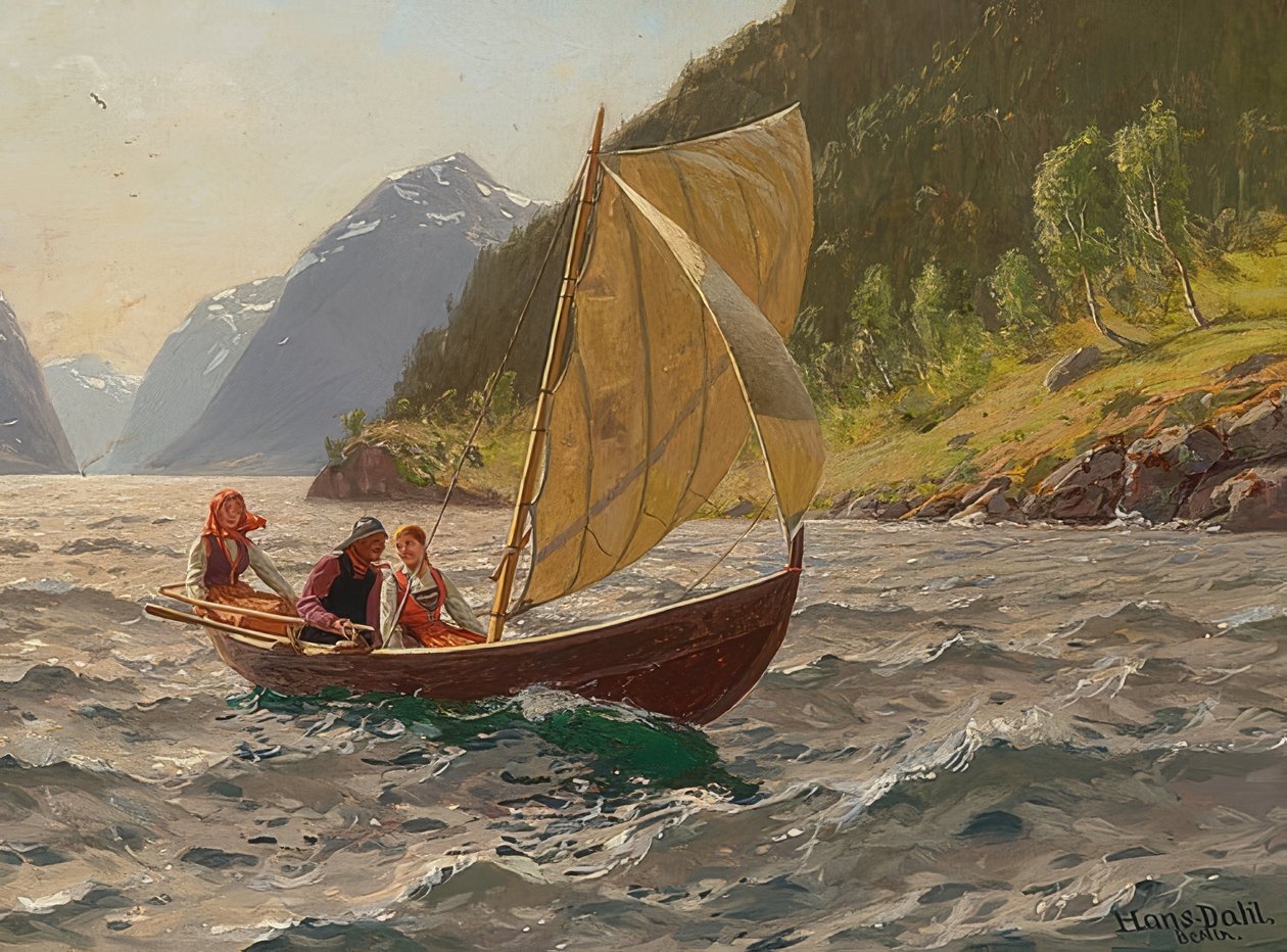 Seiltur i norsk fjordlandskap av Hans Dahl