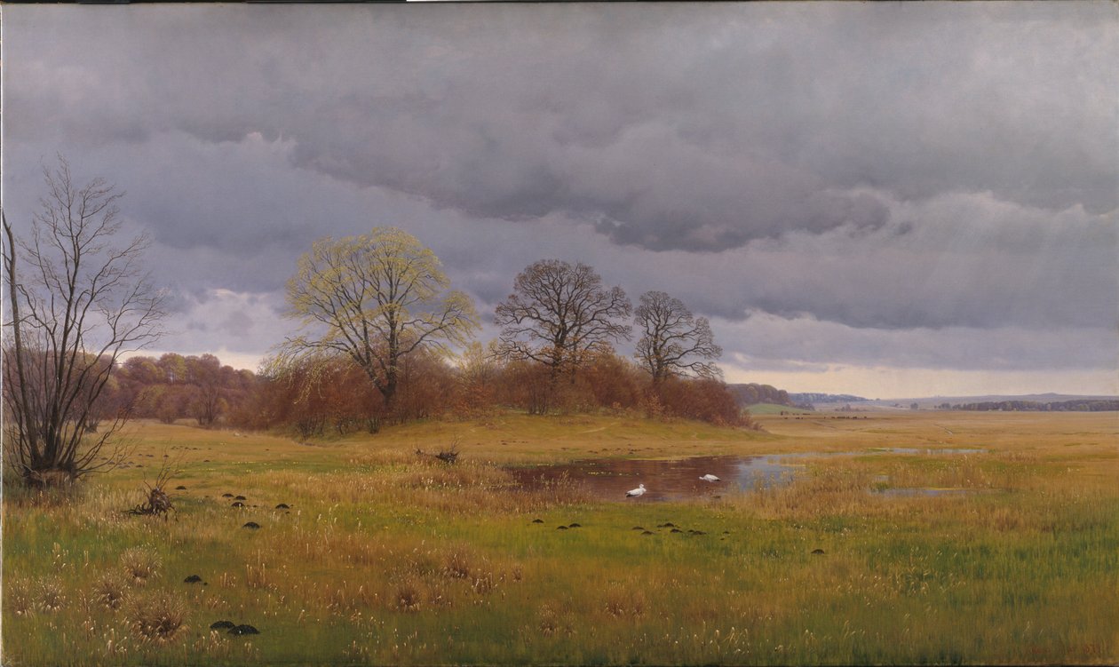 Vårlandskap med regnbyger. Sør-Sjælland av Hans Friis