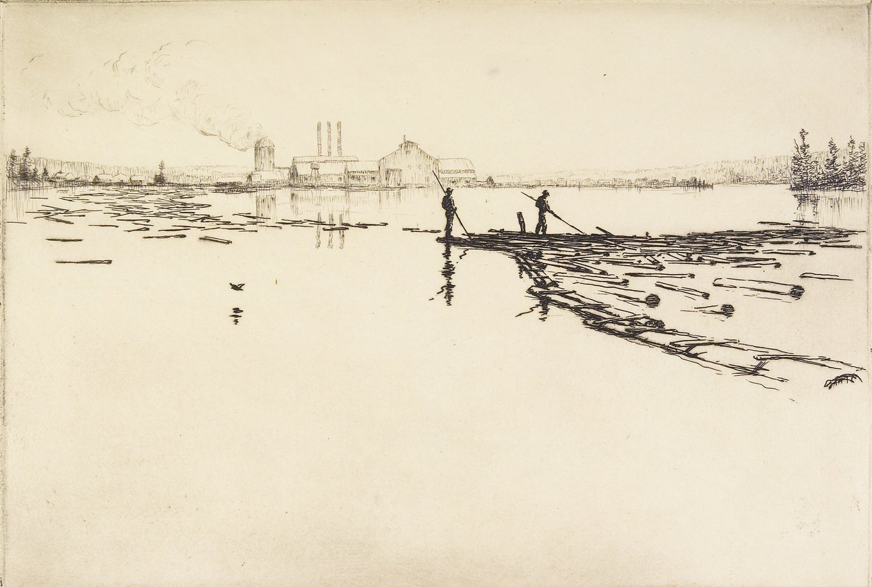 The Log Boom, ca. 1924 (etsing) av Hans Kleiber