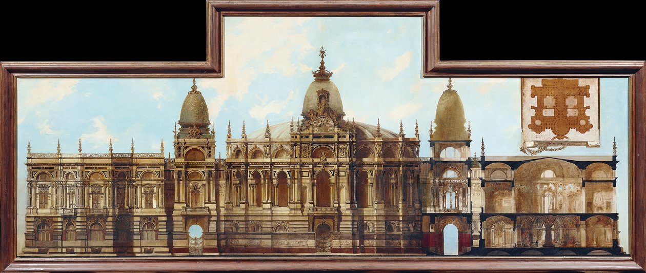 Design for et palass: Bakside og plantegning av Hans Makart