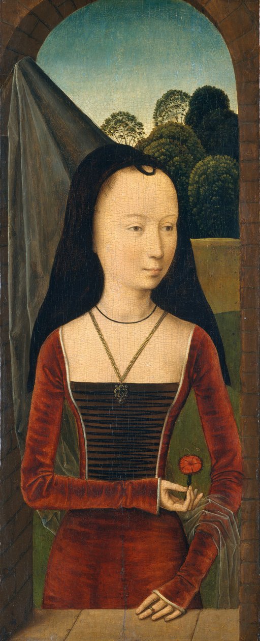 Ung kvinne med rosa, ca. 1485-90. av Hans Memling
