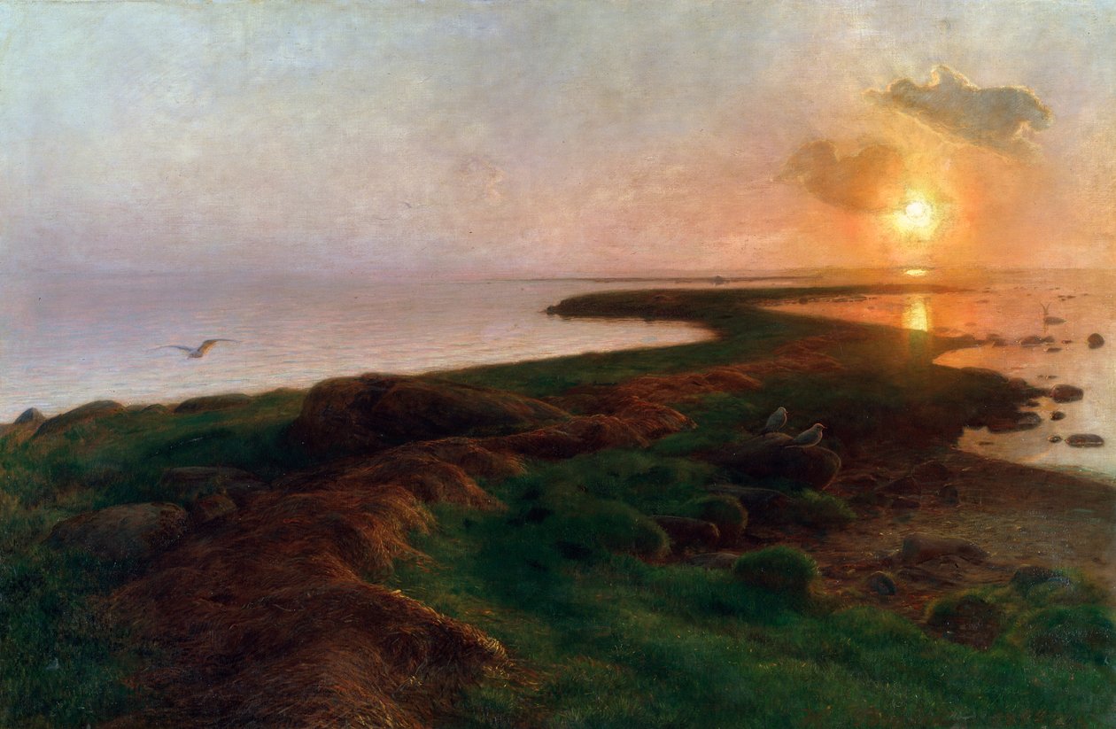 'Solnedgang i en lagune', 1897. av Hans Ole Brasen