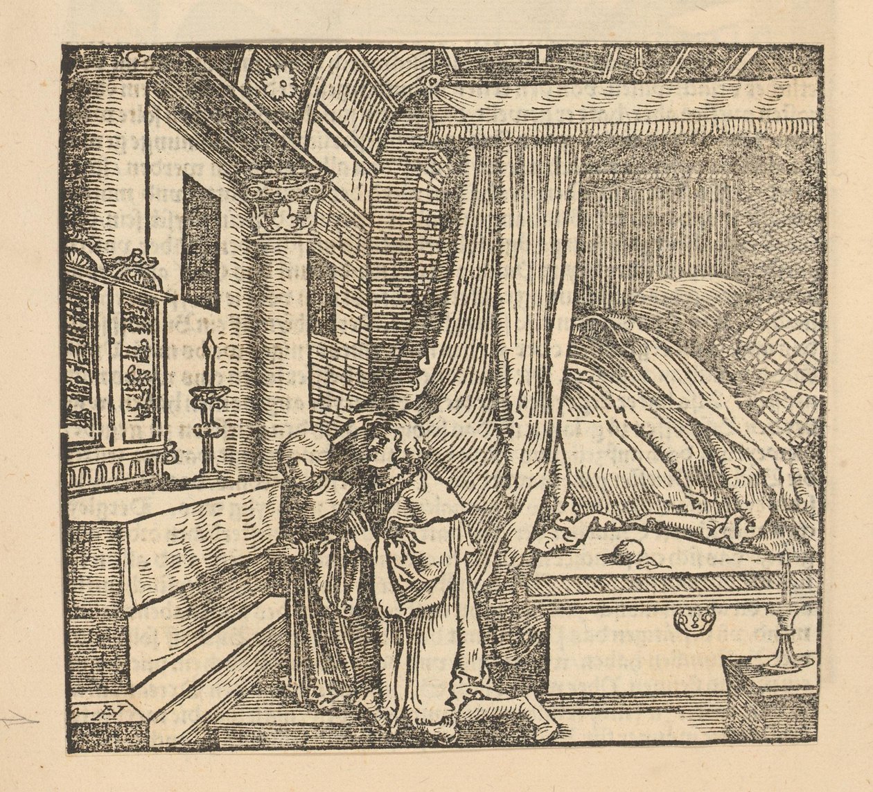 To bedende mennesker på et soverom av Hans Schäufelein (possibly)