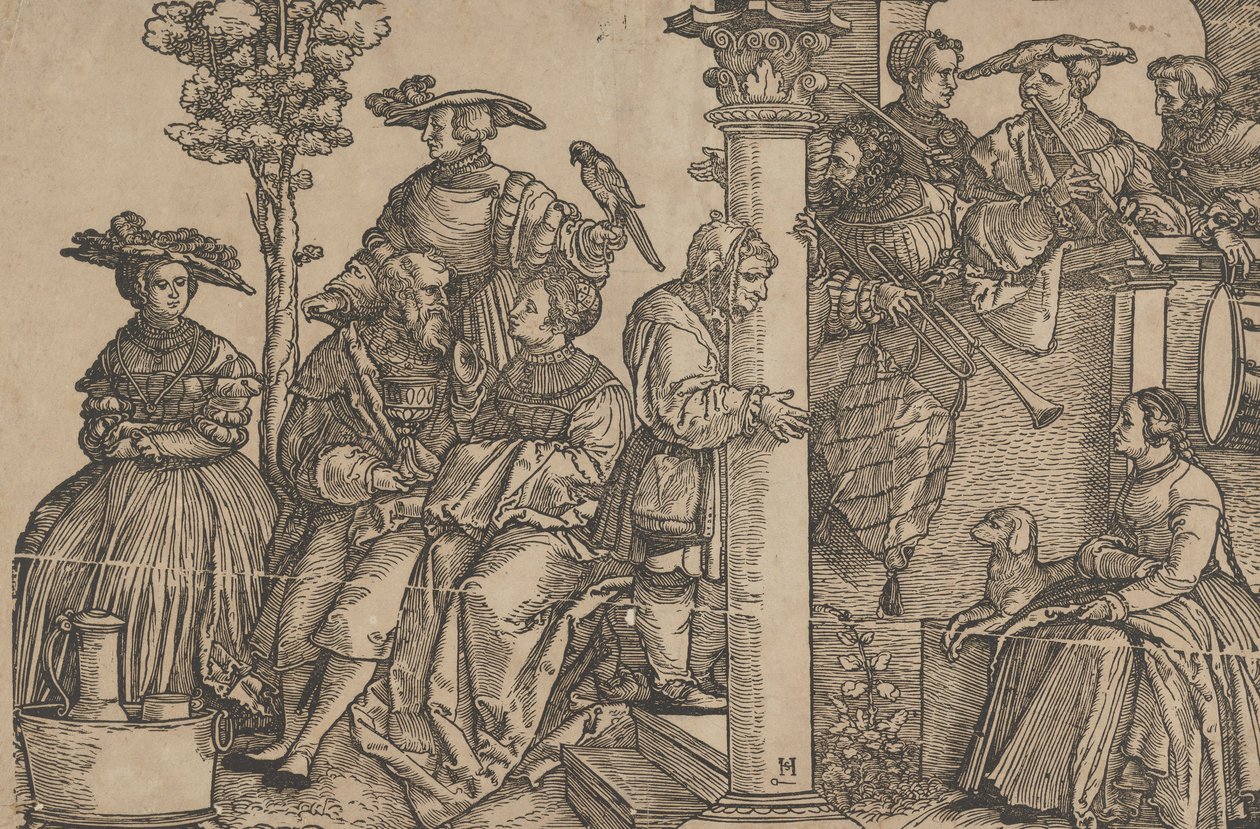 Musikere og tilskuere. av Hans Schäufelein the Elder