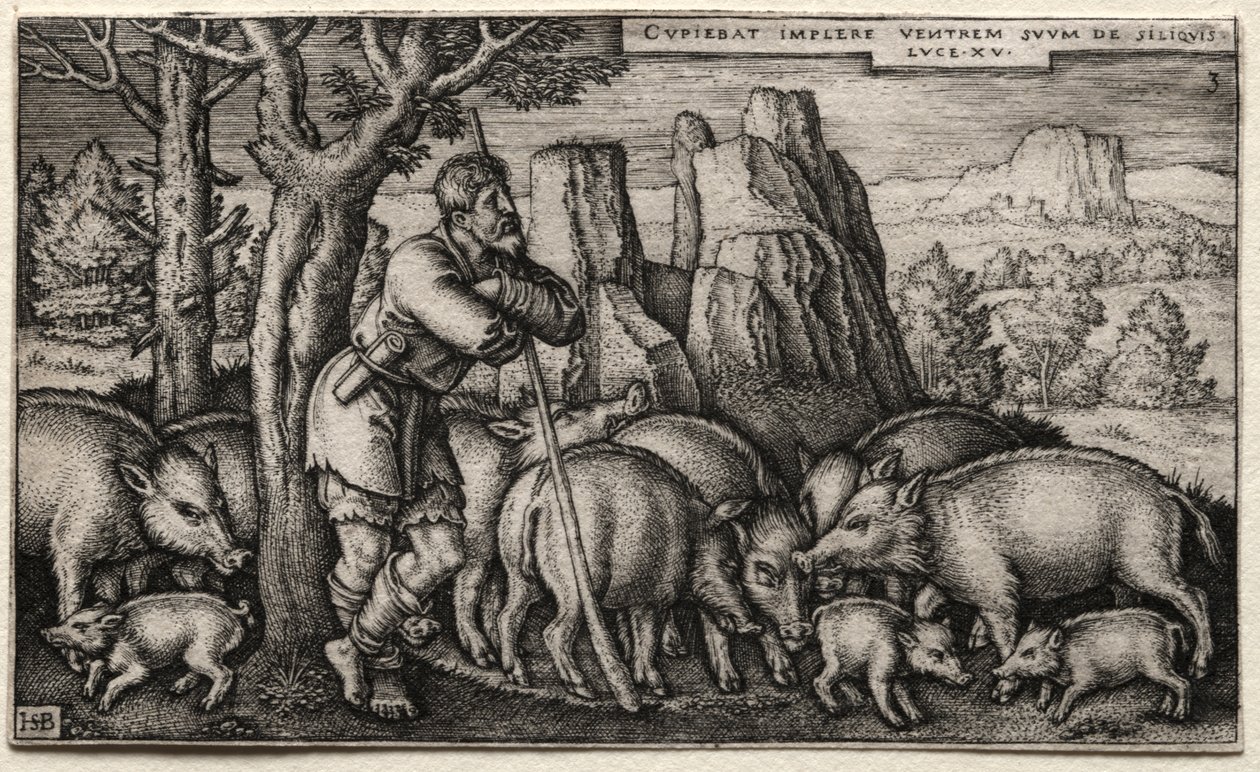 The Prodigal Son: Tending Swine av Hans Sebald Beham