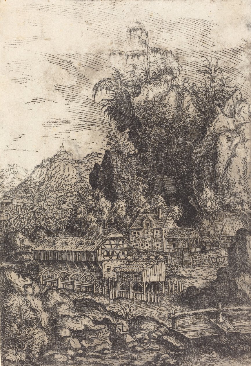 Landskap med en vannmølle, 1553. av Hans Sebald Lautensack