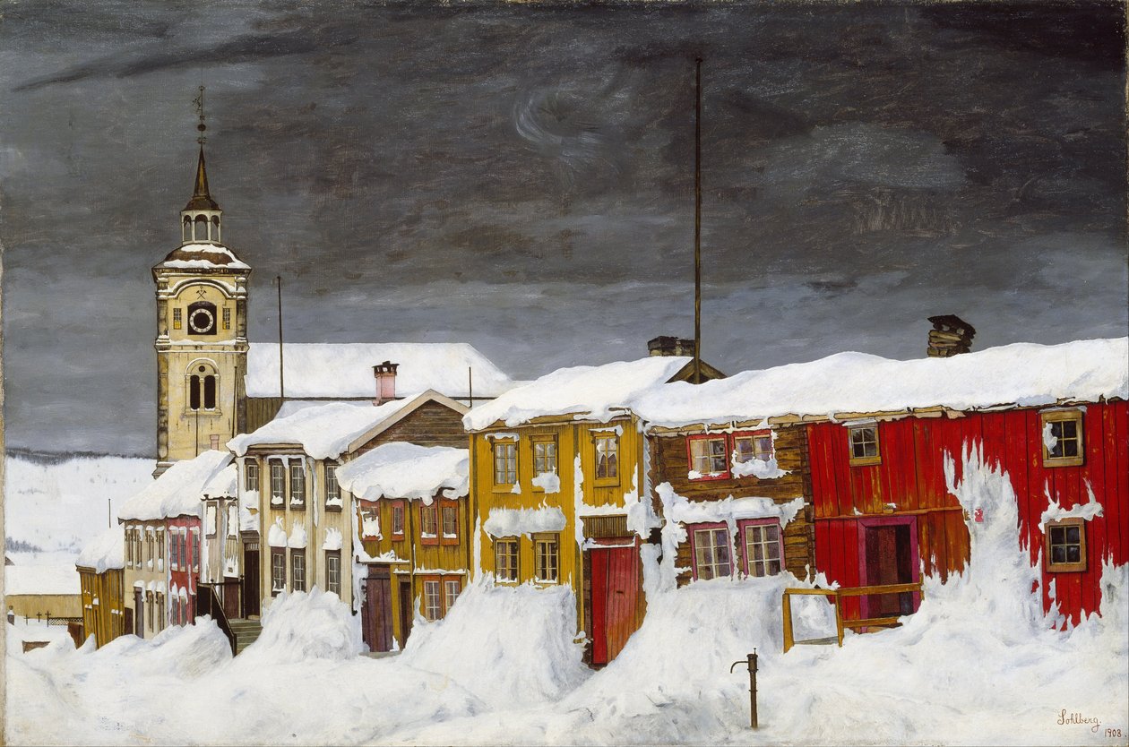 Gate på Røros om vinteren av Harald Sohlberg