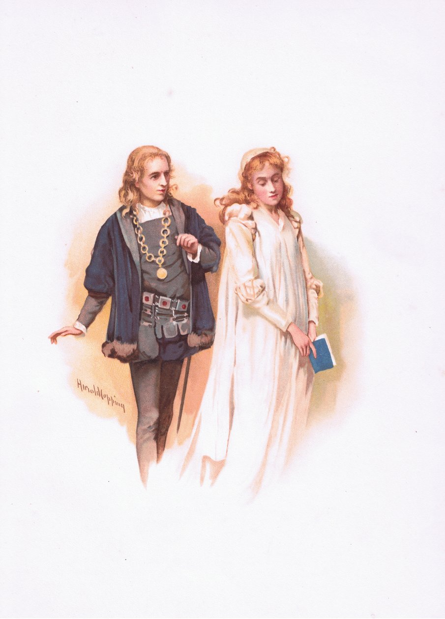 Hamlet og Ophelia, illustrasjon fra Hamlet av Harold Copping