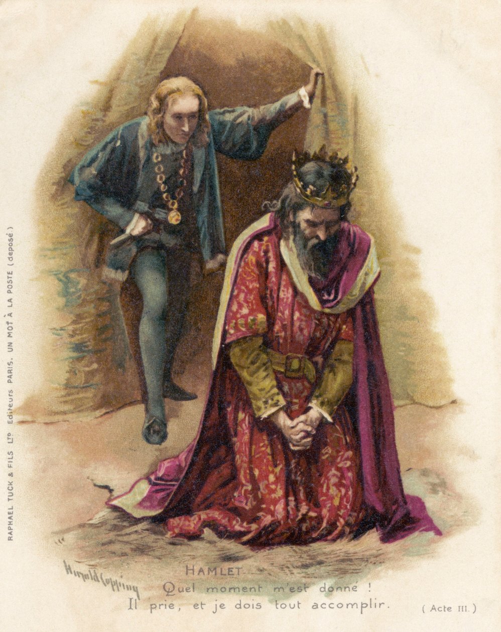 Hamlet konfronterer den skyldige Claudius av Harold Copping