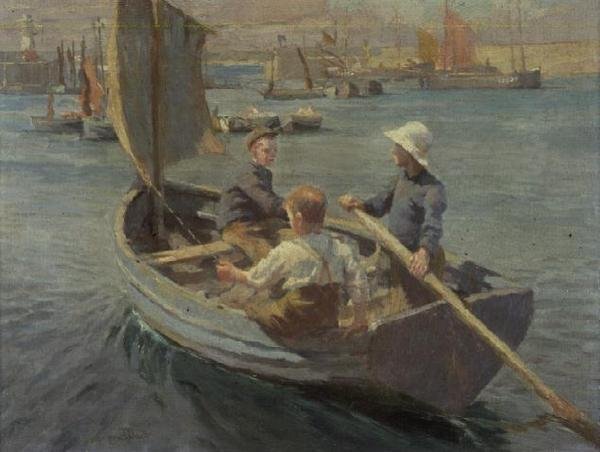 Seiling i Newlyn Harbor av Harold Harvey